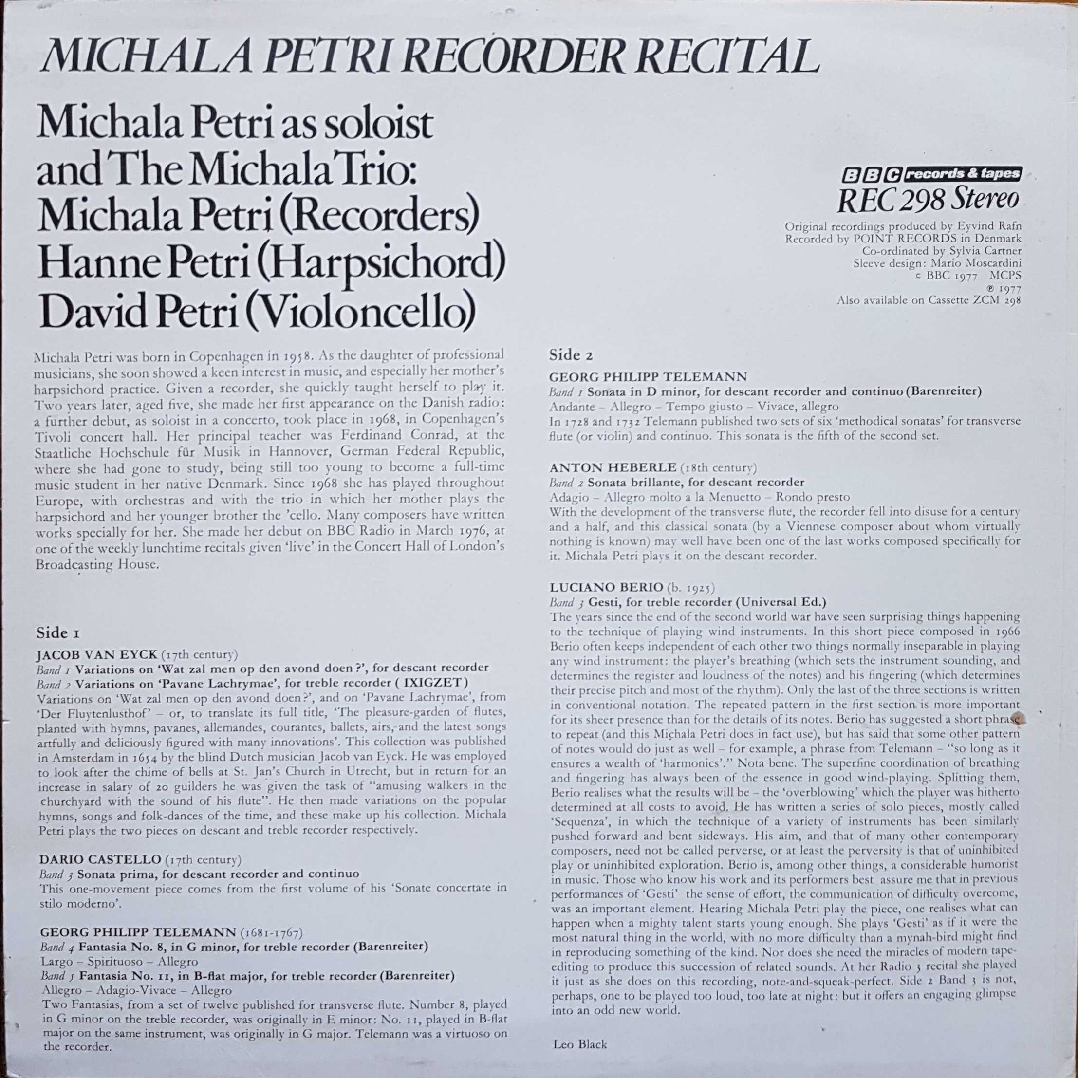 Picture of REC 298 Michala Petri recorder recital by artist Michala Petri  from the BBC records and Tapes library